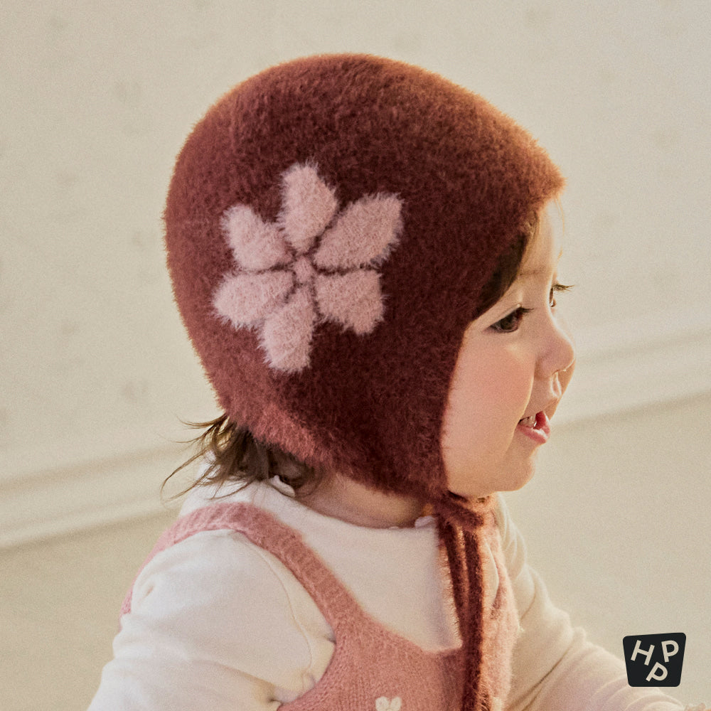 Mink Fluffy Rosy Knit Bonnet